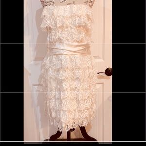 Nicole Miller, off-white/cream, strapless lace dress